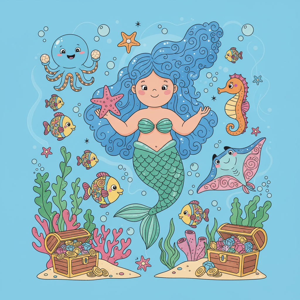 Capa do produto Aventuras Submarinas Mágicas: Livro de Colorir Infantil